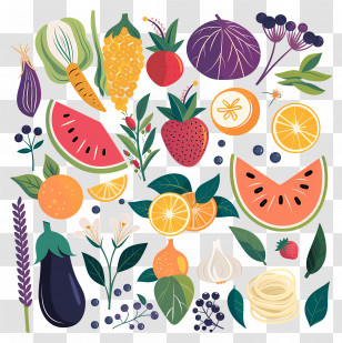 Food Background - Illustration Of Assorted Fruits And Vegetables Transparent PNG