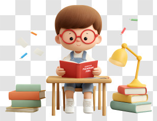 Back To School - Boy Reading At Desk Transparent PNG
