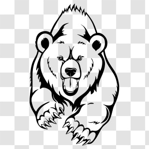 Bear Logo - Monochrome Roaring Bear Illustration Transparent PNG