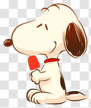Snoopy Eating Ice Cream - Black And White Dog Enjoying A Popsicle Transparent PNG