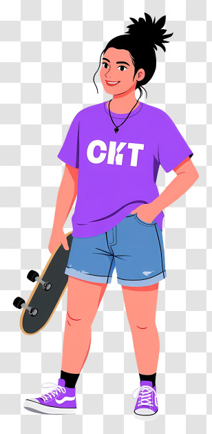 Trendy Woman - Casual Girl Skateboarder Illustration Transparent PNG