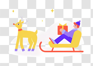 Christmas - Reindeer Pulling Sled With A Gift And A Rider Transparent PNG