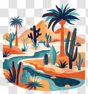 Desert Oasis - Colorful Desert Landscape Transparent PNG