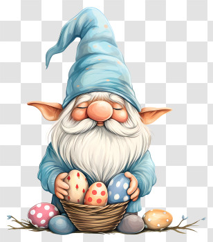 Easter Day Gnome - Blue Gnome Holding Basket Of Easter Eggs Transparent PNG