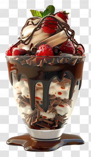 Chocolate Parfait - Chocolate And Strawberry Sundae Transparent PNG