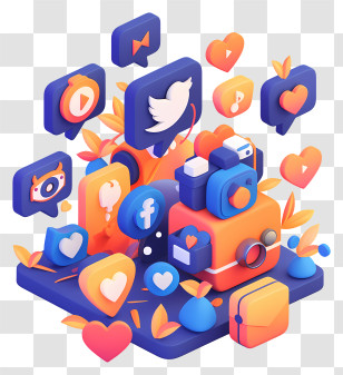 Social Media - Colorful 3D Social Media Icons Transparent PNG