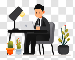Businessman Doing Work - Formal Office Worker At Desk Transparent PNG