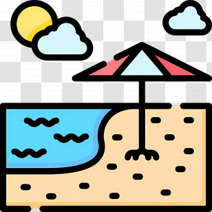 Summer Vacation - Sunny Beach Scene With Umbrella Transparent PNG