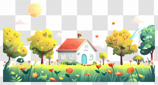 Cottage Garden - Cute House In A Bright Flower Garden Transparent PNG