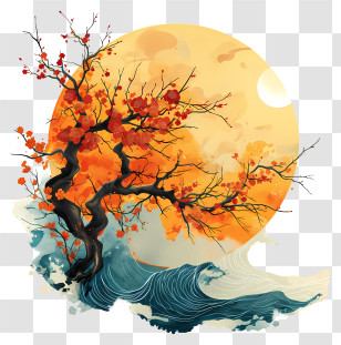 March Equinox - Artistic Tree With Sun And Waves Transparent PNG