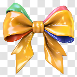 Golden Bow - Golden Ribbon With Colorful Accents Transparent PNG
