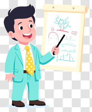 Businessman Giving Skill Training - Cartoon Man Presenting With Chart Transparent PNG