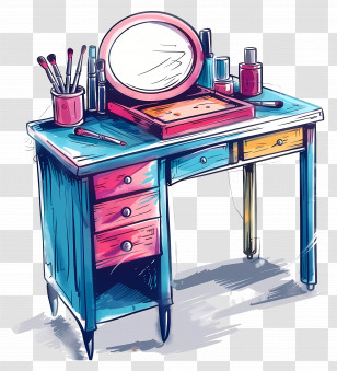 Makeup Desk - Colorful Makeup Vanity With Mirror Transparent PNG
