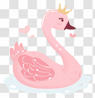 Pink Swan - Pink Swan With A Crown Illustration Transparent PNG