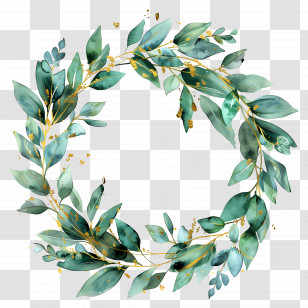 Leaf Wreath - Greenery Wreath With Elegantly Gold Accents Transparent PNG