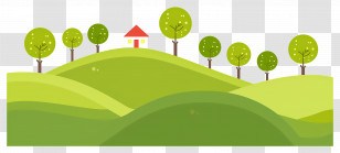 Grass Hill - Hilly Landscape With Trees And Small House Transparent PNG