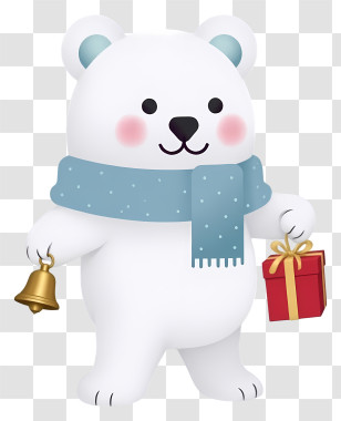 Polar Bear - White Bear With Gift And Bell Transparent PNG