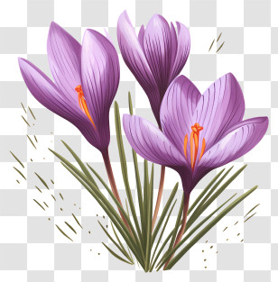 Purple Crocus - Purple Crocus Flowers In Natural Arrangement Transparent PNG