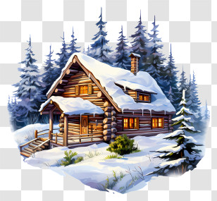Log Cabin - Snowy Cabin In The Woods For Winter Holidays Transparent PNG