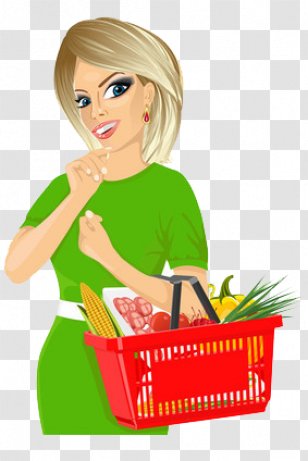 Basket Woman Supermarket Illustration - Watercolor - Women Shopping Card Transparent PNG