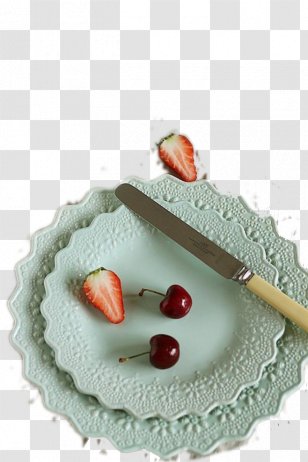 Ceramic Plate Tableware - Meal - Blue Strawberry Cherry Transparent PNG