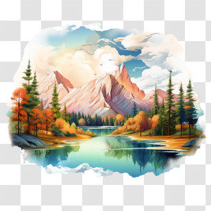 National Park Service Founders Day - Autumn Landscape With Mountain And Lake Transparent PNG