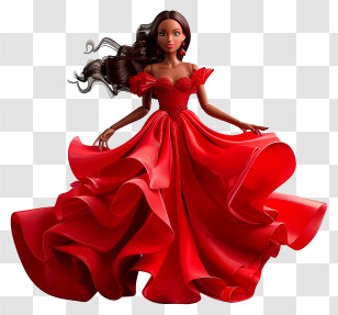 Barbie - Elegant Doll In Flowing Red Dress Transparent PNG