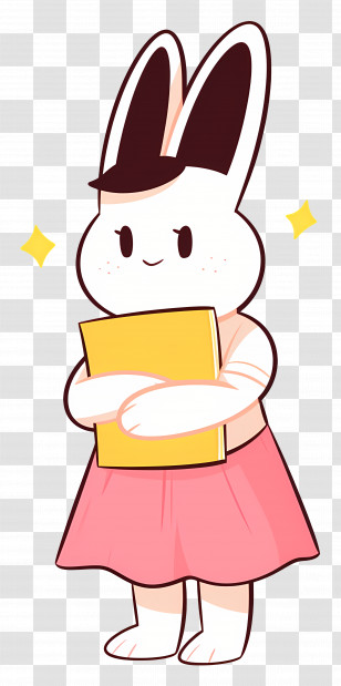 Cute Rabbit - White Bunny With Book Cartoon Illustration Transparent PNG