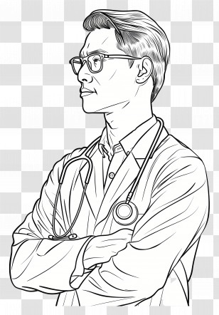 Doctor - Doctor Line Art Sketch With Stethoscope Transparent PNG