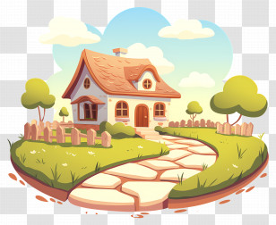 Abstract Houses Background - Cartoon Countryside House With Garden And Pathway Transparent PNG