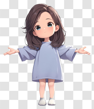 Girl With Hands Outstretched - Cute Anime Child In Blue Dress Transparent PNG