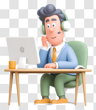 Businessman Attending Online Meeting - Office Worker At Desk Illustration Transparent PNG