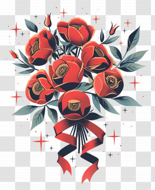 Flower Bouquet Tattoo - Red Rose Bouquet Transparent PNG