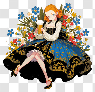 Oktoberfest - Girl In Traditional Dress With Beer And Flowers Transparent PNG