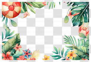 Summer Background - Tropical Frame With Leaves And Flowers Transparent PNG