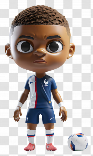 Kylian Mbappe - Cartoon Soccer Player Figure Transparent PNG