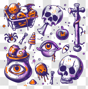 Halloween Background - Halloween Art With Skulls And Pumpkins Transparent PNG