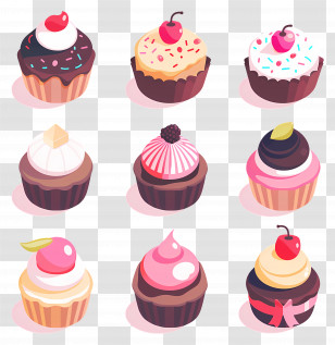 Cupcakes - Set Of Colorful Cupcake Illustrations Transparent PNG