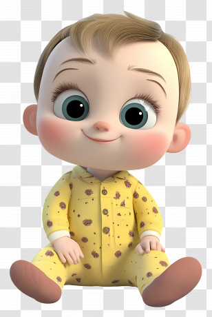Animated Baby - Adorable Cartoon Baby In Yellow Pajamas Transparent PNG