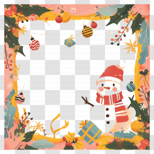 Christmas Frame - Snowman With Festive Christmas Frame Transparent PNG