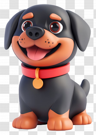 3d Rottweiler - Cute Cartoon Dog With Red Collar Transparent PNG