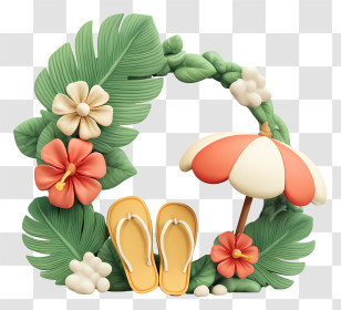 Summer Season - Tropical Beach Scene With Flip Flops Transparent PNG