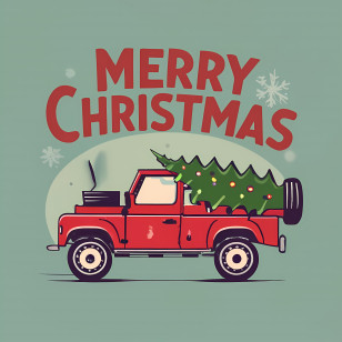 Merry Christmas - Red Truck With Christmas Tree For Christmas Celebration Transparent PNG