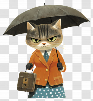 Anime Cat - Cartoon Cat With Umbrella In Stylish Raincoat Transparent PNG