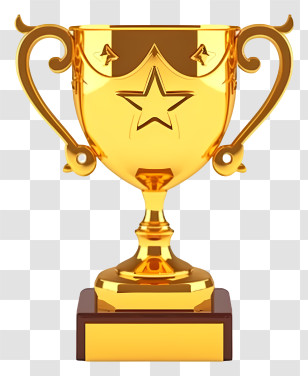 Golden Winner Cup - Ornate Golden Trophy With Star Design And Decorative Handles Transparent PNG