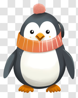 Penguin - Cute Penguin With Scarf And Hat Transparent PNG