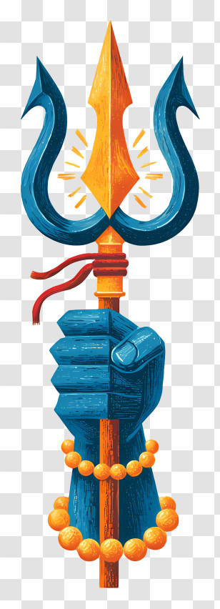 Divine Hand Holding Trident - Vibrant Trident Hand With Beads Transparent PNG
