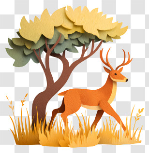 Deer Walking - Paper Deer And Tree In Forest Transparent PNG