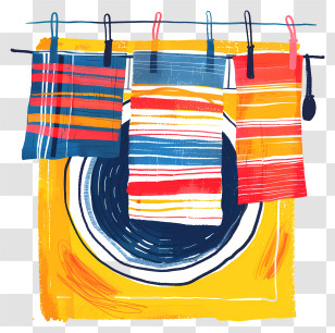 Laundry Day - Colorful Towels Hanging On A Clothesline Transparent PNG
