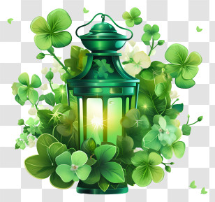 St Patrick Lantern - Shiny Green Lantern With Lucky Clovers Transparent PNG